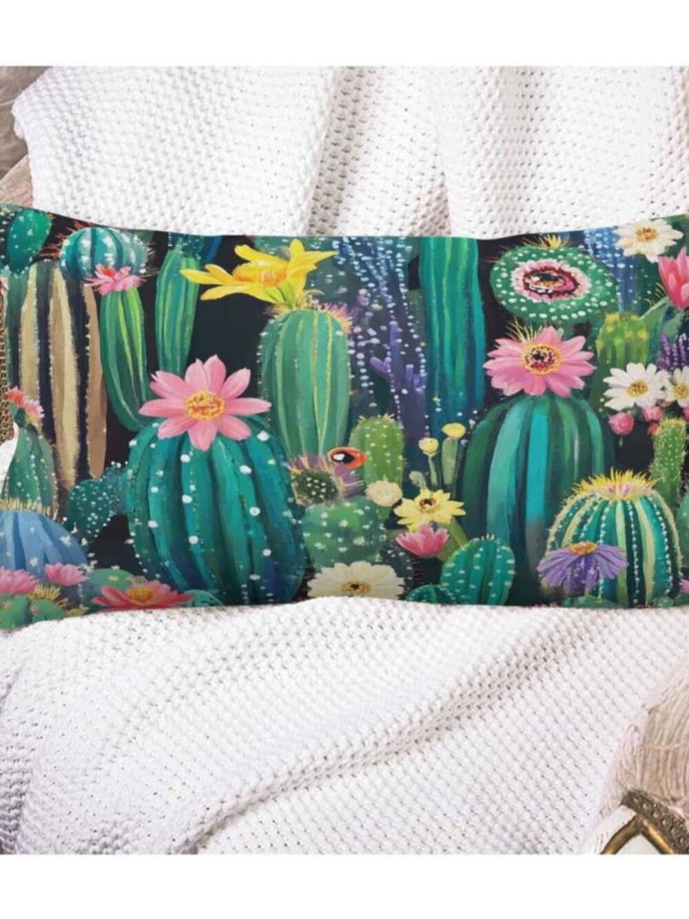 Cactus Farmhouse Throw Pillow Covers Green Plants Succulent Flowers Watercolor S